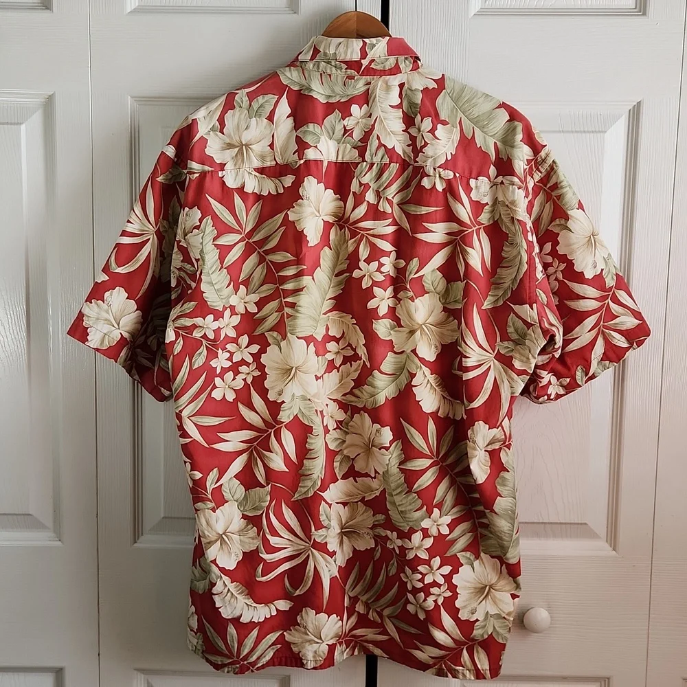 Vintage Pierre Cardin Mens‎ Dark Salmon Tropical Button Up Shirt Size LG Floral